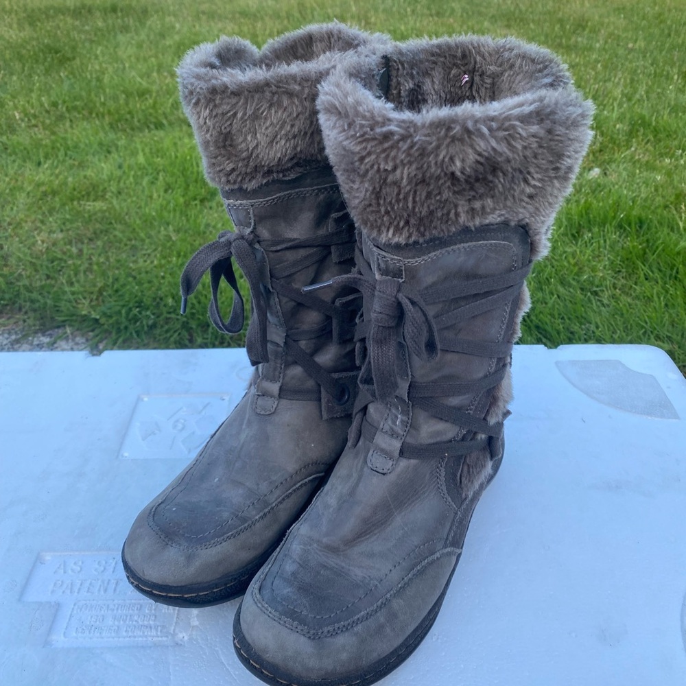 Baretraps Eloquent  Winter Snow Boots Fur Black Mid Calf Lace Up Boots Size 7M